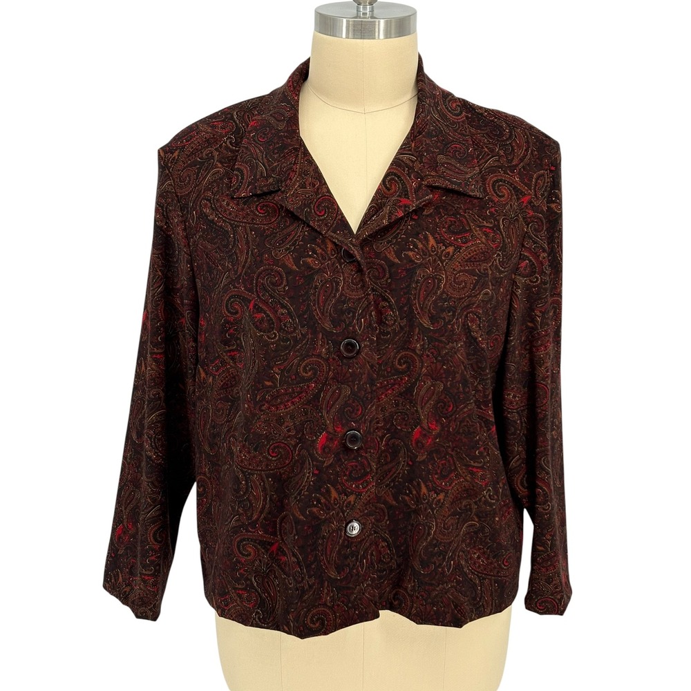Briggs New York Blazer Burgundy Paisley Vintage Shoulder Pads‎ 3X
